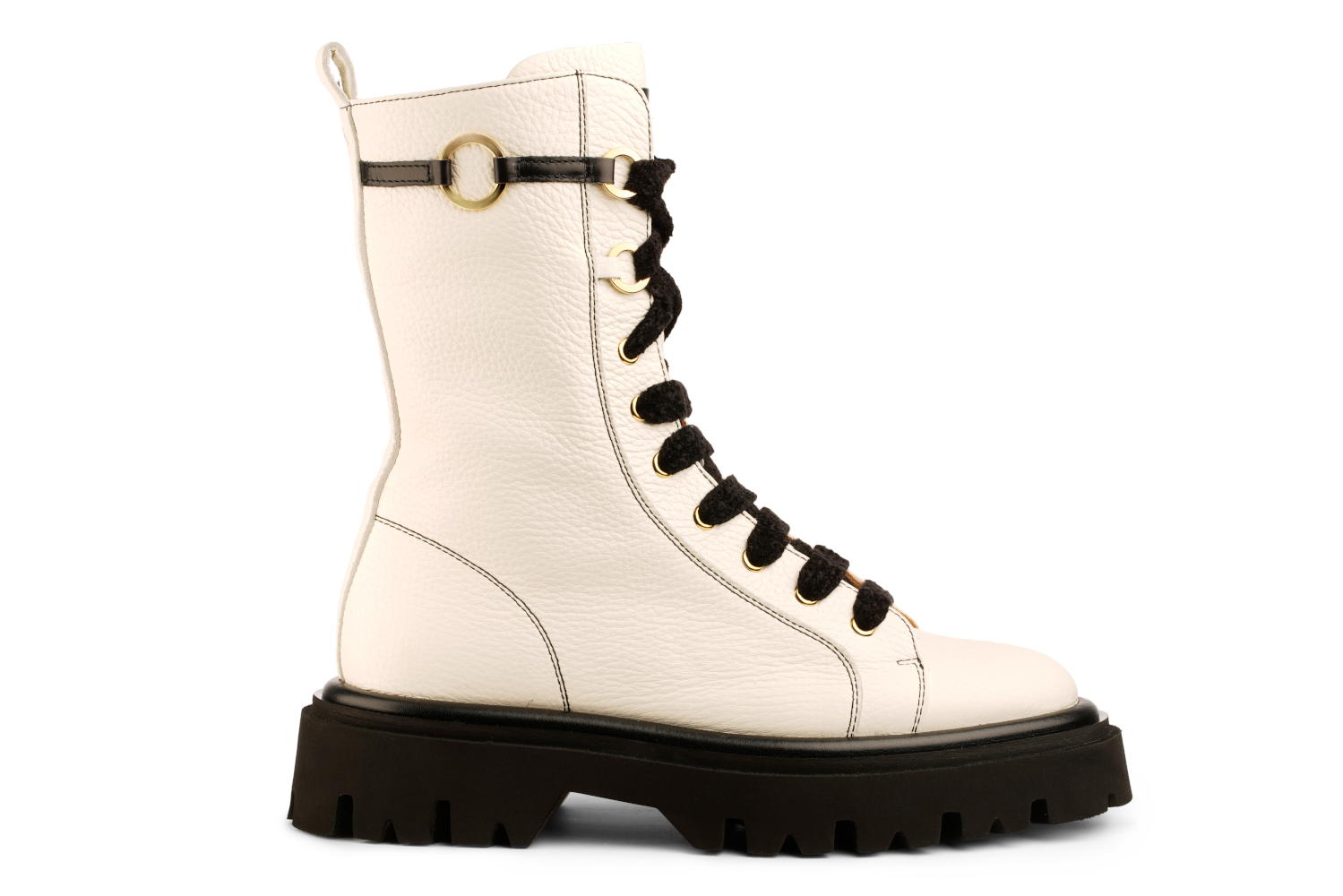 white grained leather ankle boot